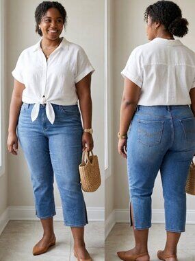 Nicole Miller Soho High Rise Slim Straight Stretch Denim Capris Plus SZ 24